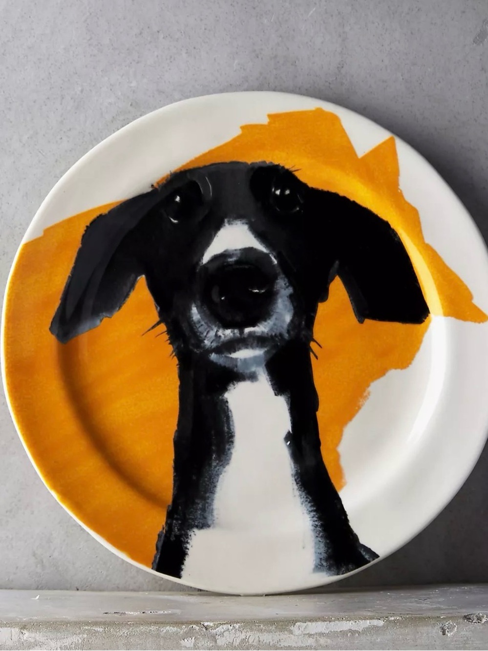 Anthropologie x Sally Muir Ceramic Dog Plate in Black & Orange Whippet Greyhound